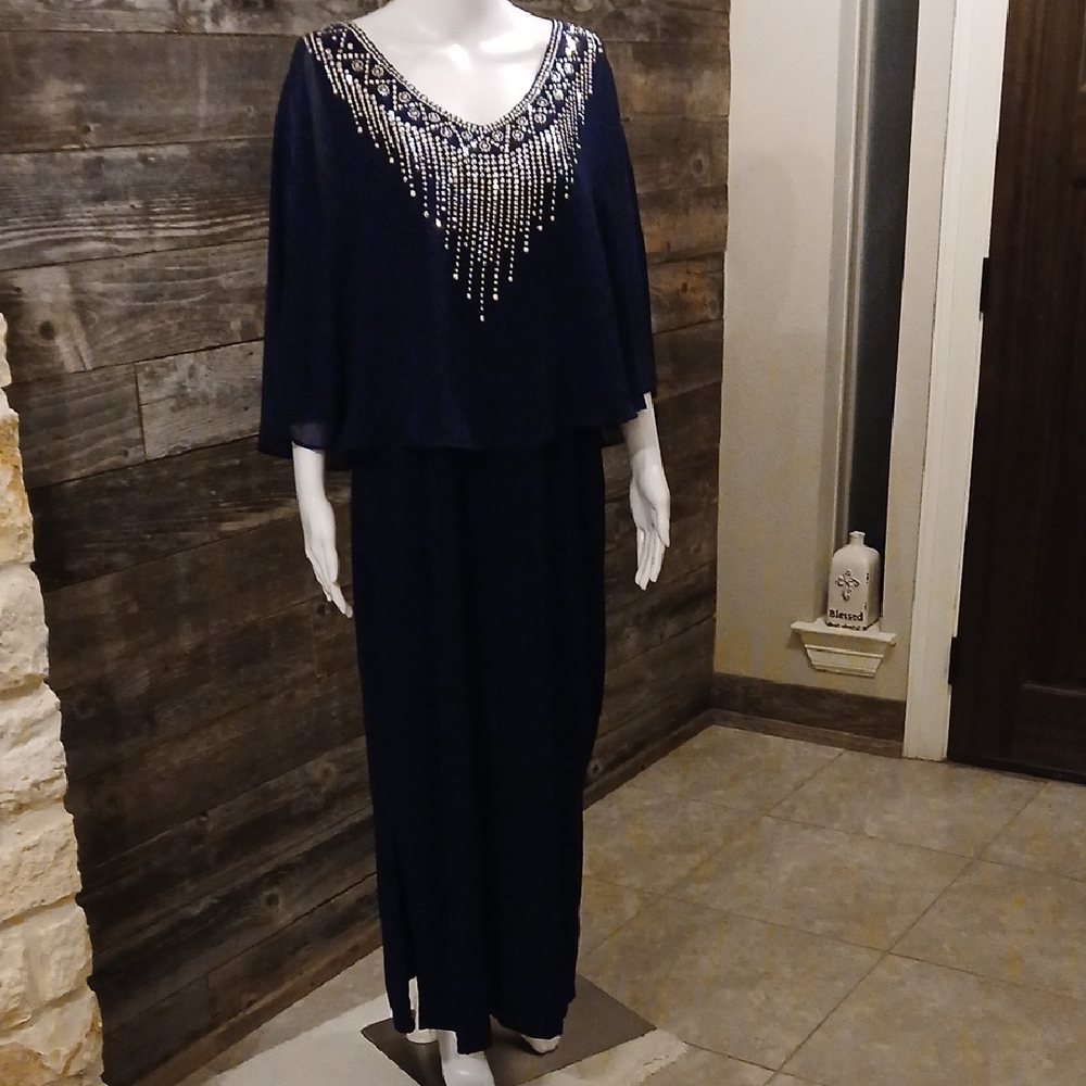 Glamour Navy Blue Dress with Silver Accents
